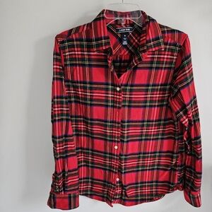 Lands' End Flannel Red Plaid Button Down  Shirt